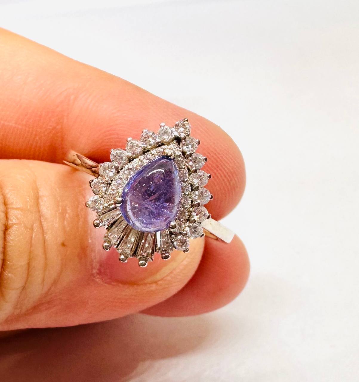 925 Sterling Silver, White Gold Plated Natural Tanzanite Ring — Handcrafted 4