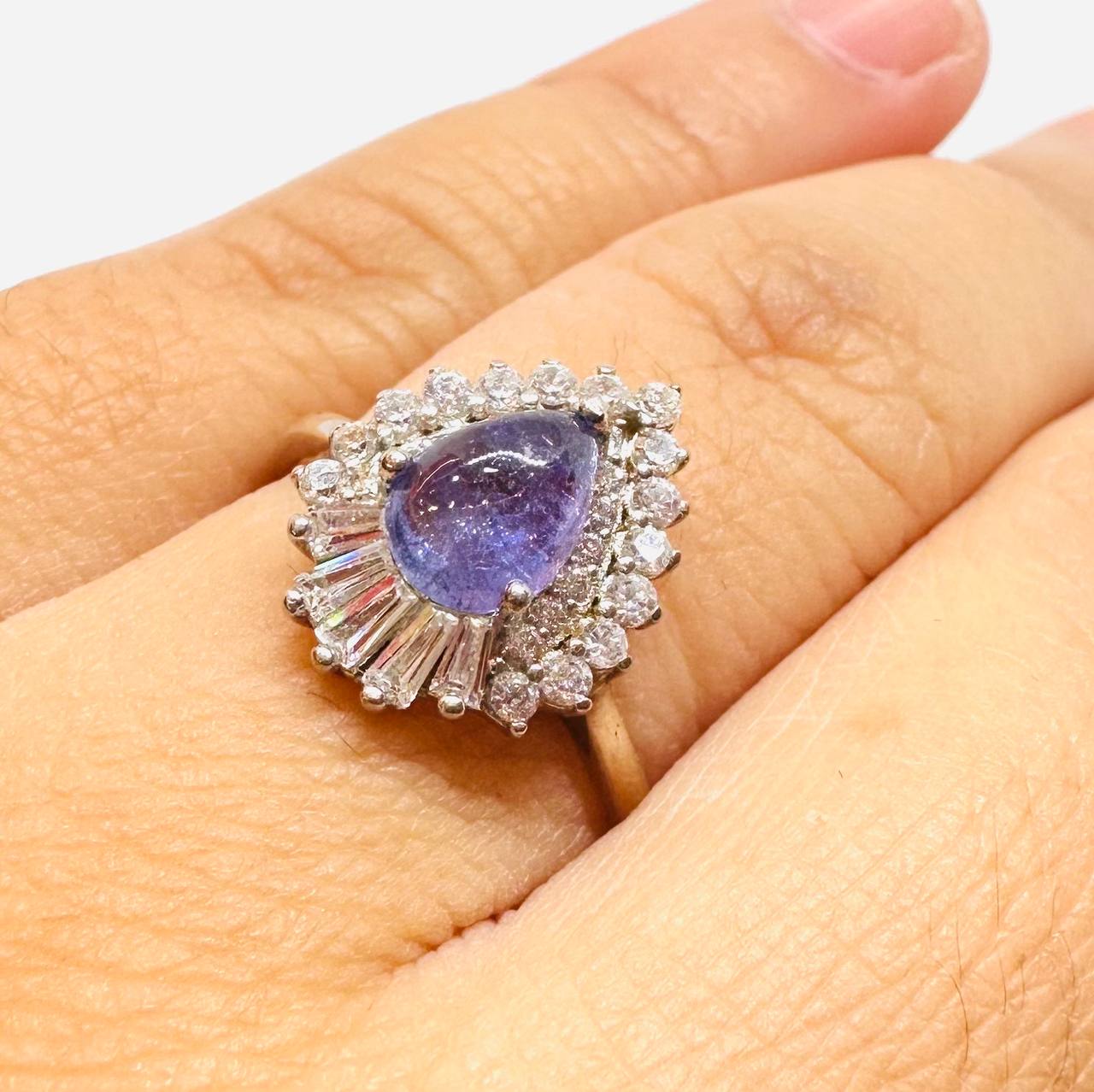 925 Sterling Silver, White Gold Plated Natural Tanzanite Ring — Handcrafted 5