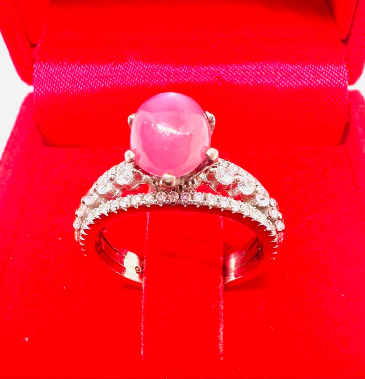 925 Sterling Silver, White Gold Plated Natural Ruby Ring with Swiss Diamonds — Handcrafted 3