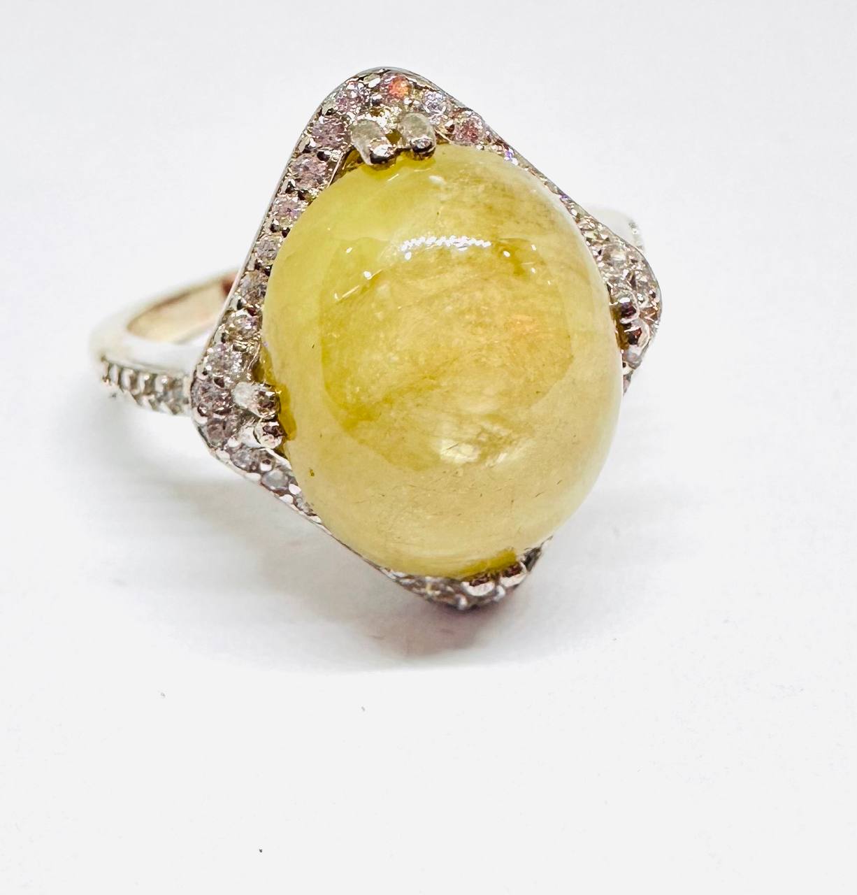 925 Sterling Silver, White Gold Plated Natural African Ruby Ring with Cubic Zirconia — Handcrafted