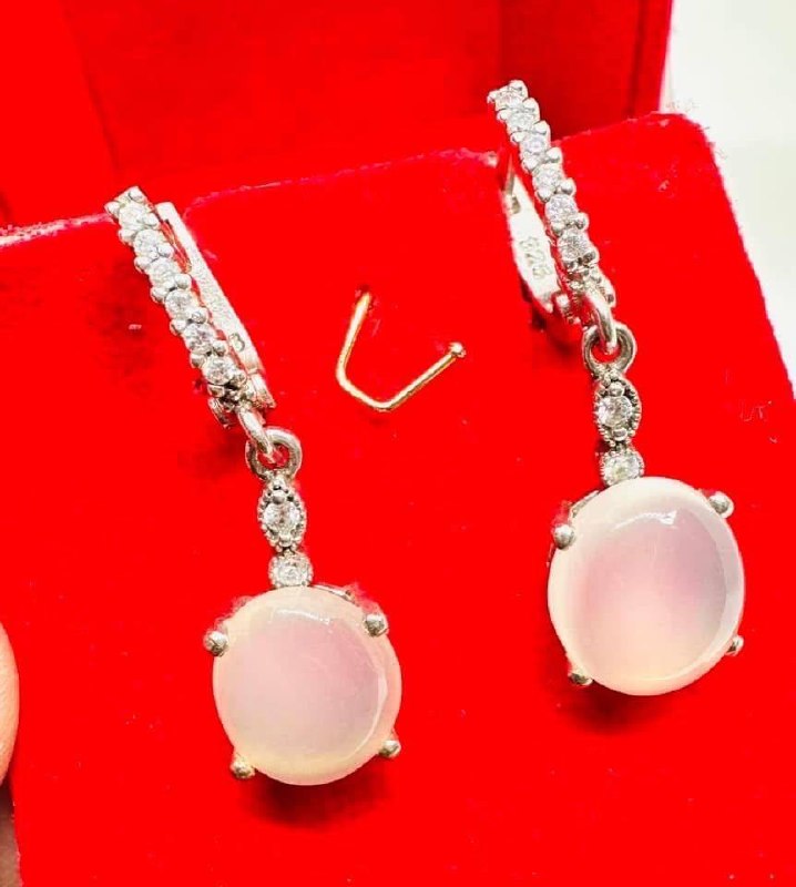 925 Sterling Silver, White Gold Plated Natural Moonstone Drop Earrings — Handcrafted 4