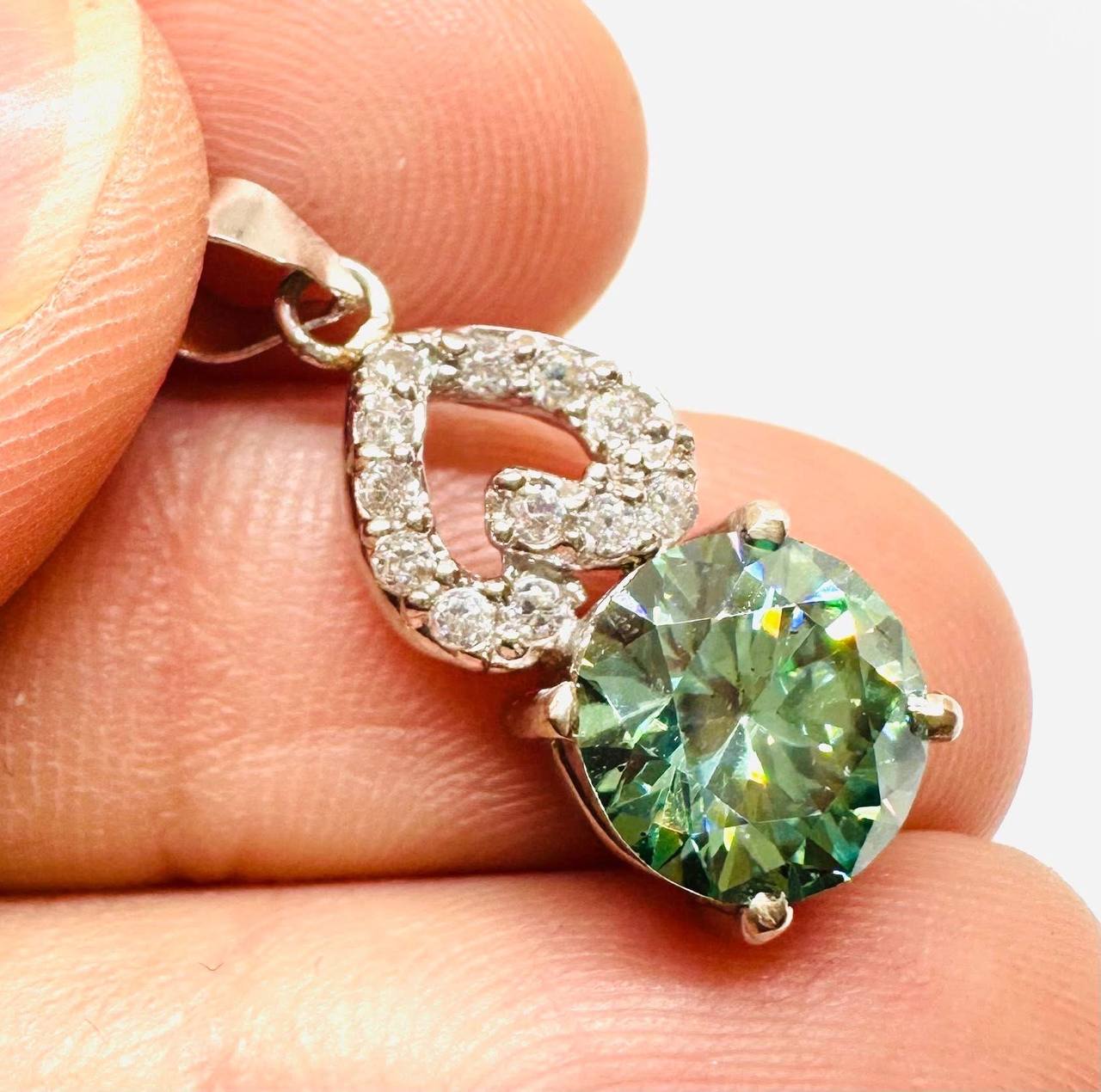 925 Sterling Silver, White Gold Plated Moissanite (2 Carat, Color J) Pendant with Swiss Diamonds — Handcrafted