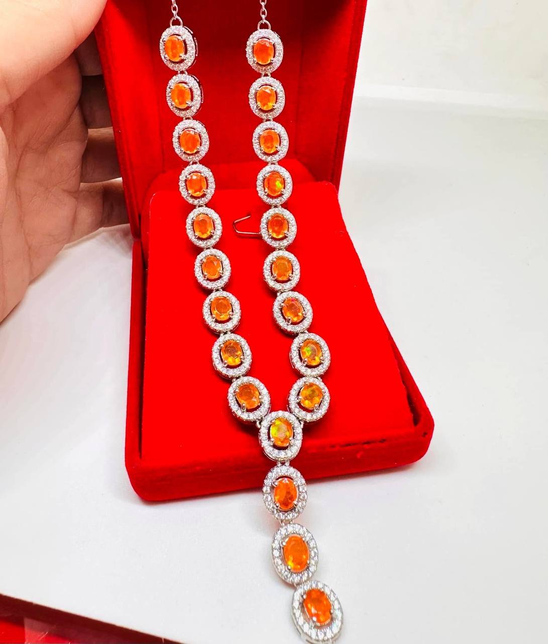 925 plata de ley, chapado en oro blanco ópalo natural collar con colgante con Swiss diamantes 2