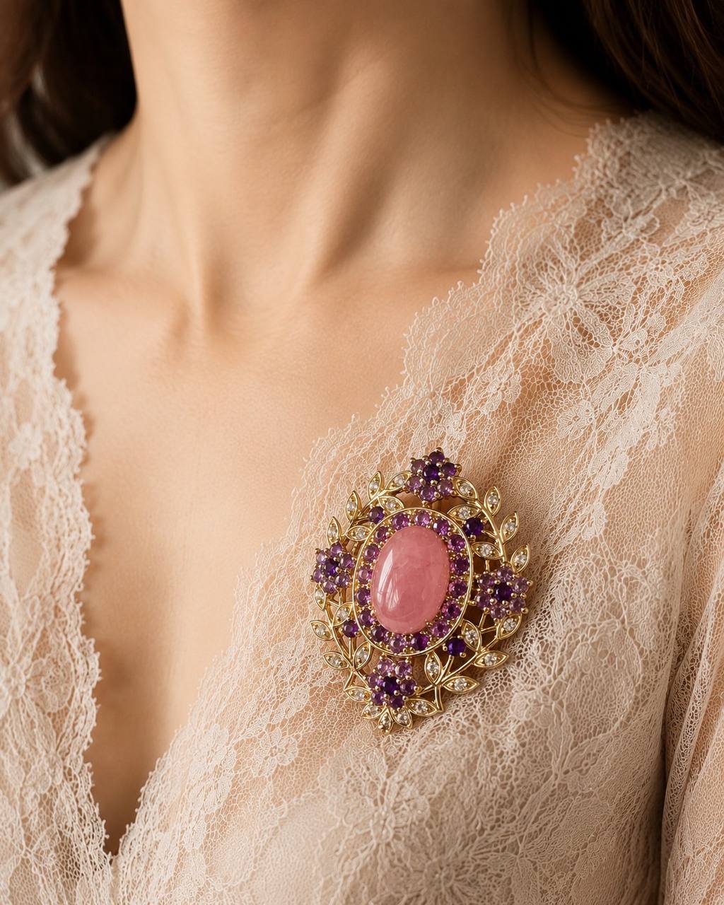 925 Sterling Silver (Stamped), Gold Plated Natural Cabochon Ruby Pendant & Brooch — Handcrafted 5