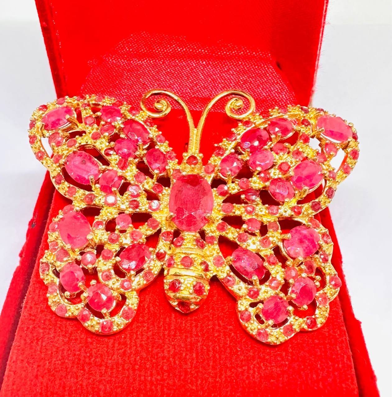 925 Sterling Silver, Gold Plated Natural Ruby Brooch — Handcrafted 3