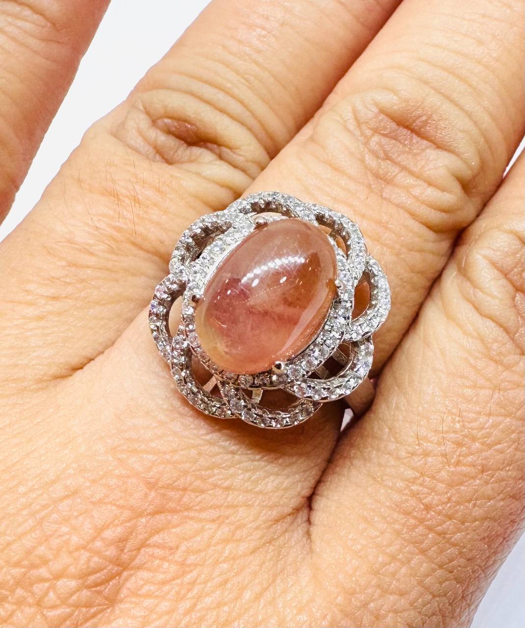 925 Sterling Silver, Gold Plated Natural Ruby Ring with Swiss Diamonds — Handcrafted 4