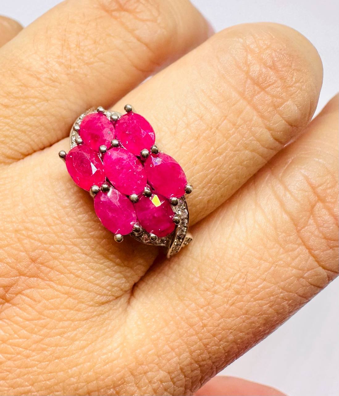 925 Sterling Silver, White Gold Plated Natural Burmese Ruby Ring — Handcrafted 2