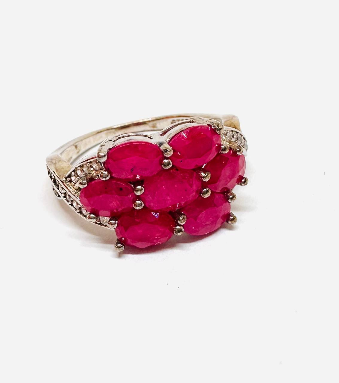 925 Sterling Silver, White Gold Plated Natural Burmese Ruby Ring — Handcrafted 3