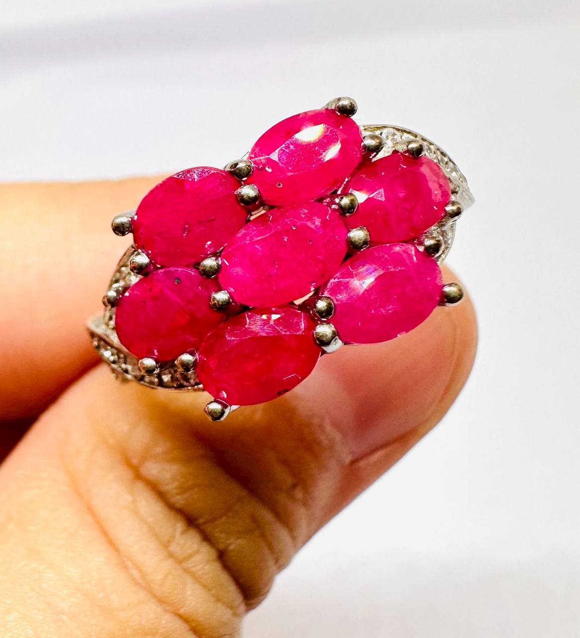 925 Sterling Silver, White Gold Plated Natural Burmese Ruby Ring — Handcrafted 5