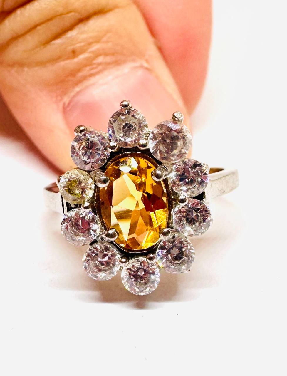 925 Sterling Silver, White Gold Plated Natural Citrine Ring — Handcrafted