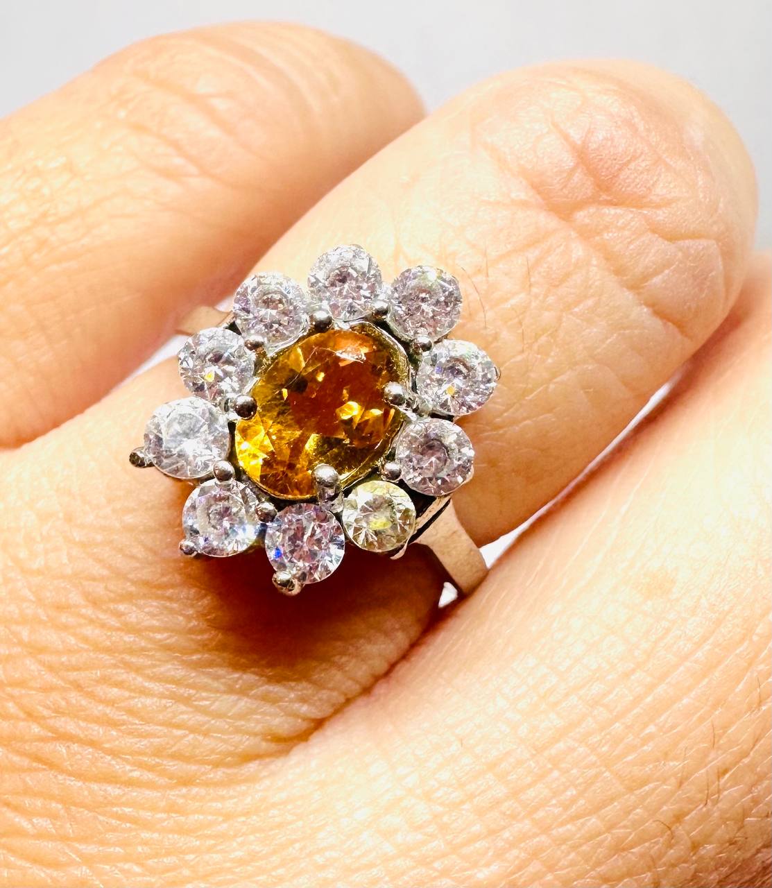 925 Sterling Silver, White Gold Plated Natural Citrine Ring — Handcrafted 3