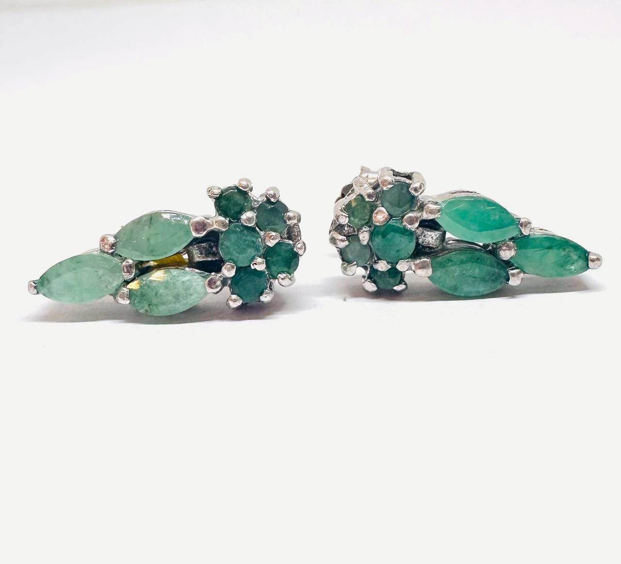 925 Sterling Silver Natural Zambian Emerald Stud Earrings — Handcrafted 2