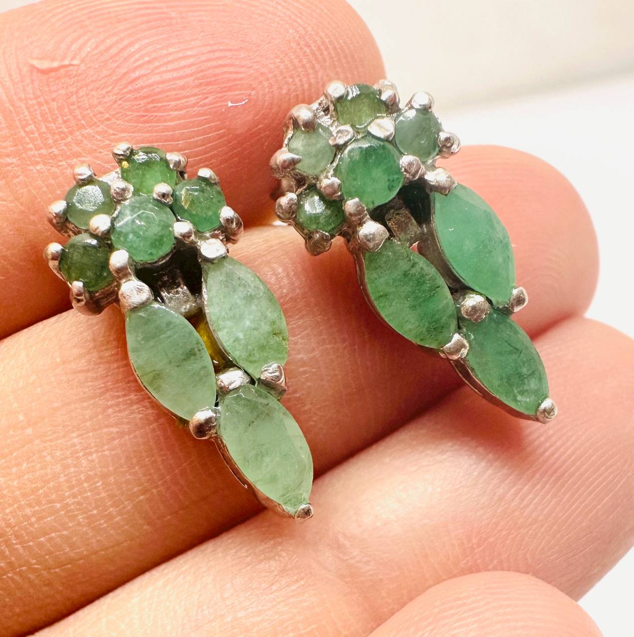 925 Sterling Silver Natural Zambian Emerald Stud Earrings — Handcrafted 3