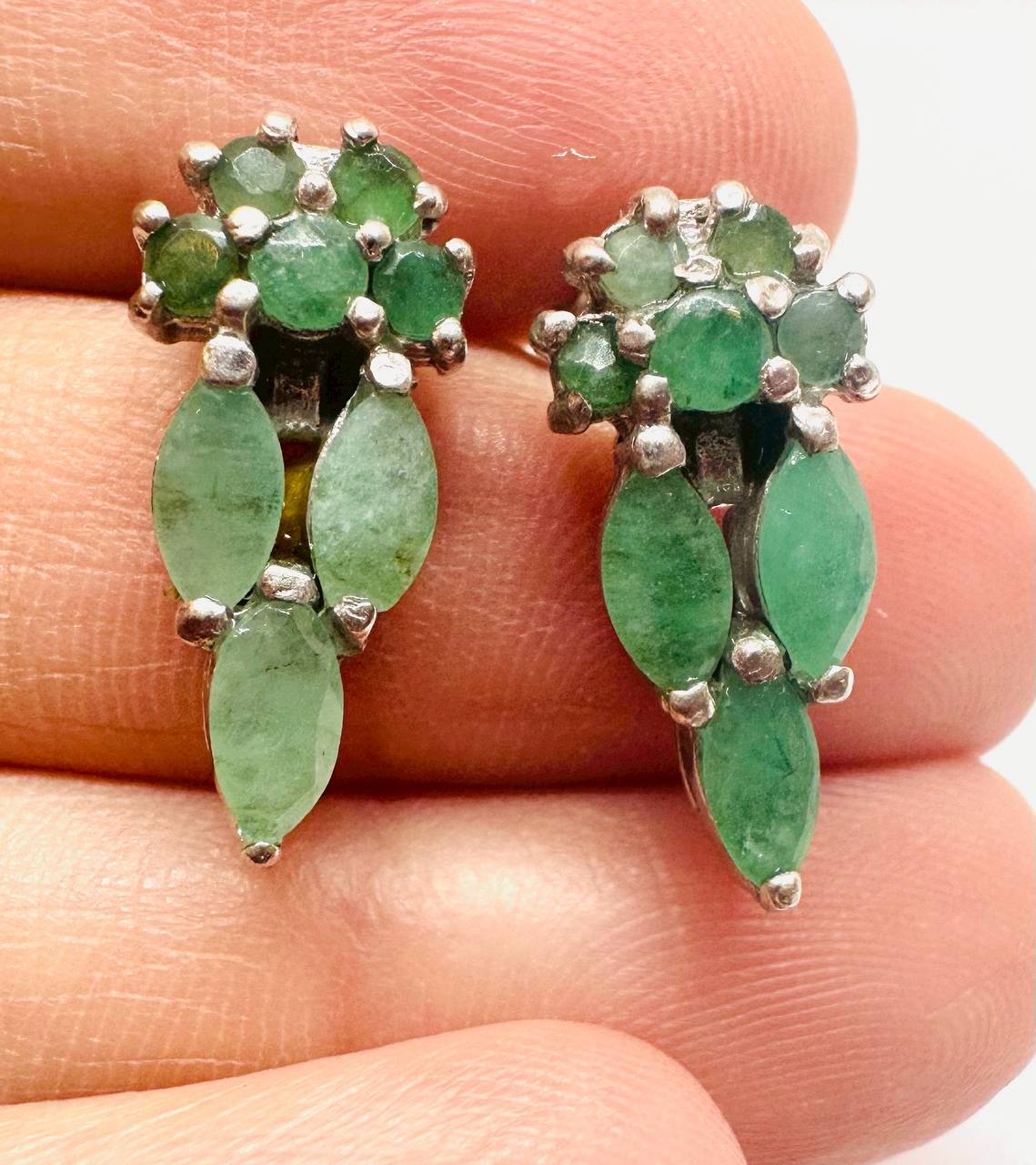 925 Sterling Silver Natural Zambian Emerald Stud Earrings — Handcrafted 4