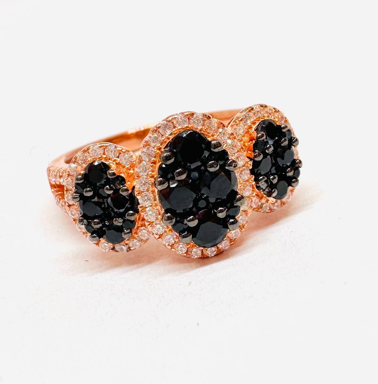 925 Sterling Silver, Rose Gold Plated Natural Onyx Ring with Swiss Diamonds — Handcrafted 2