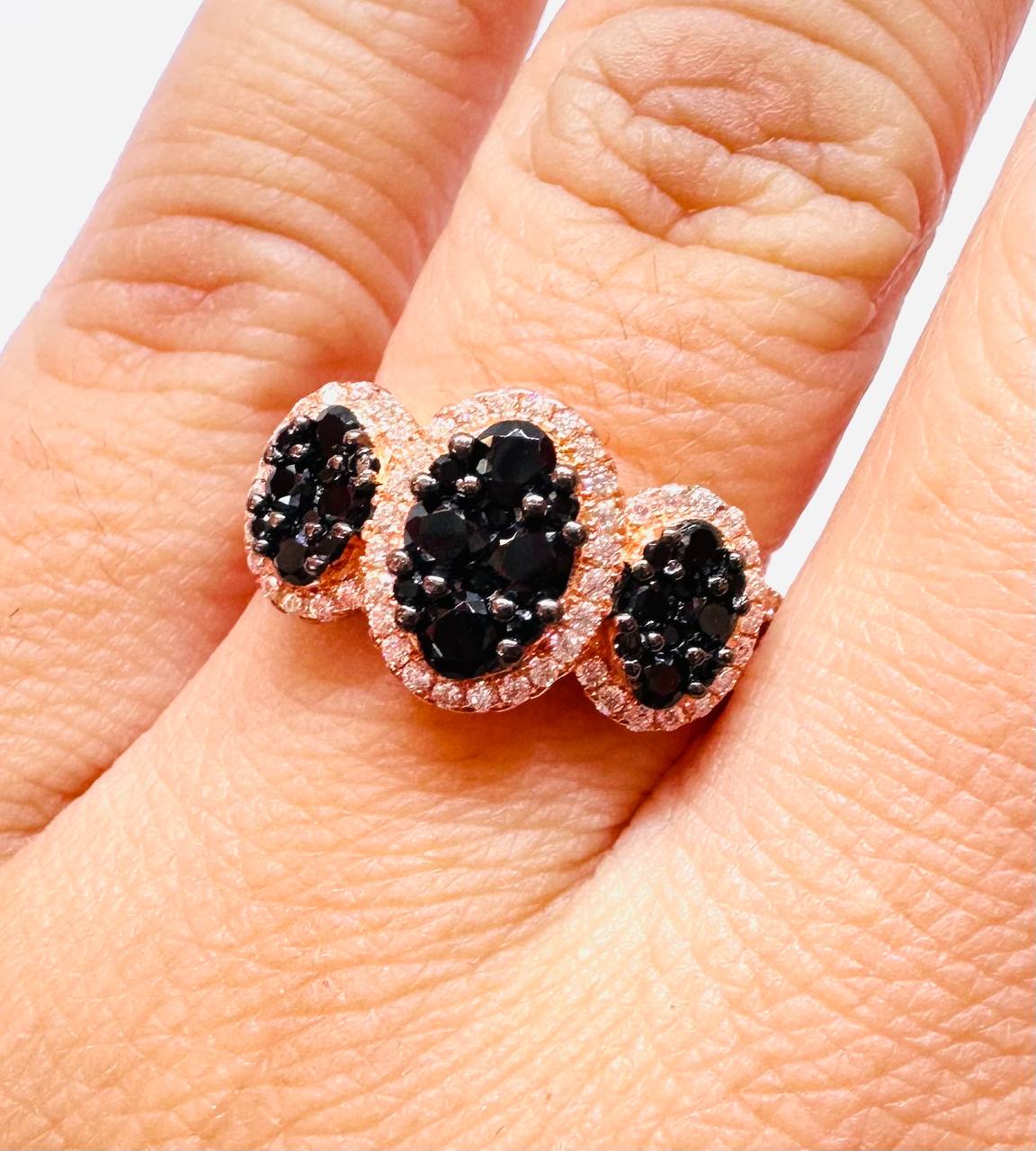 925 Sterling Silver, Rose Gold Plated Natural Onyx Ring with Swiss Diamonds — Handcrafted 3