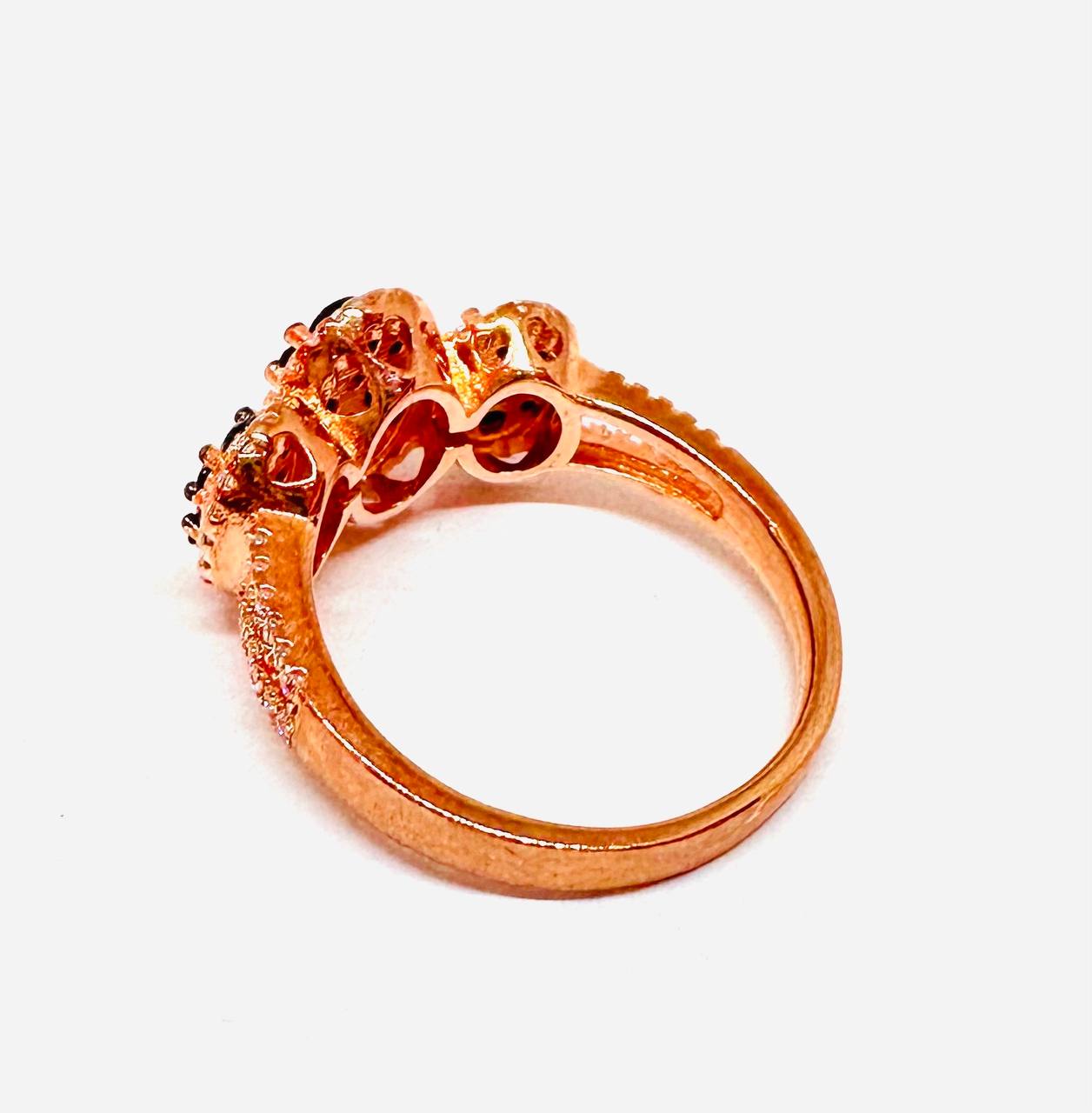 925 Sterling Silver, Rose Gold Plated Natural Onyx Ring with Swiss Diamonds — Handcrafted 4