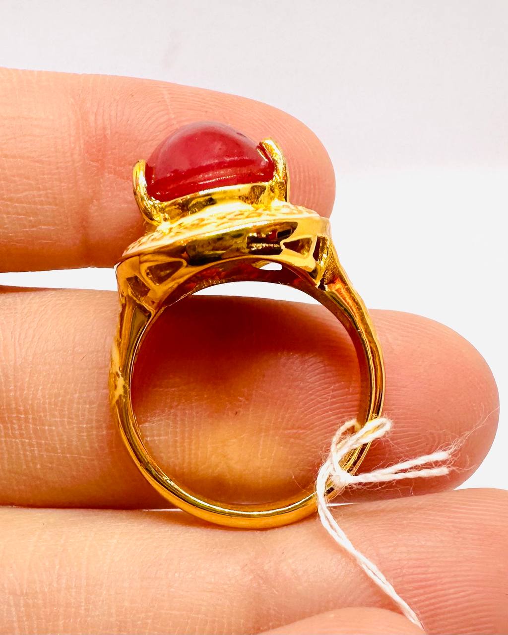 925 plata de ley, chapado en oro Natural cabujón rubí anillo 3