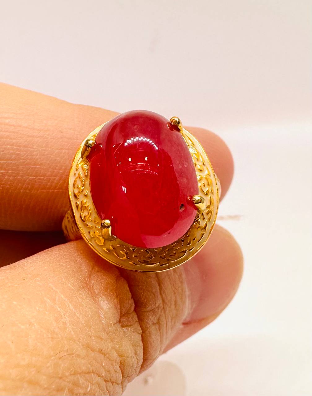 925 plata de ley, chapado en oro Natural cabujón rubí anillo 4