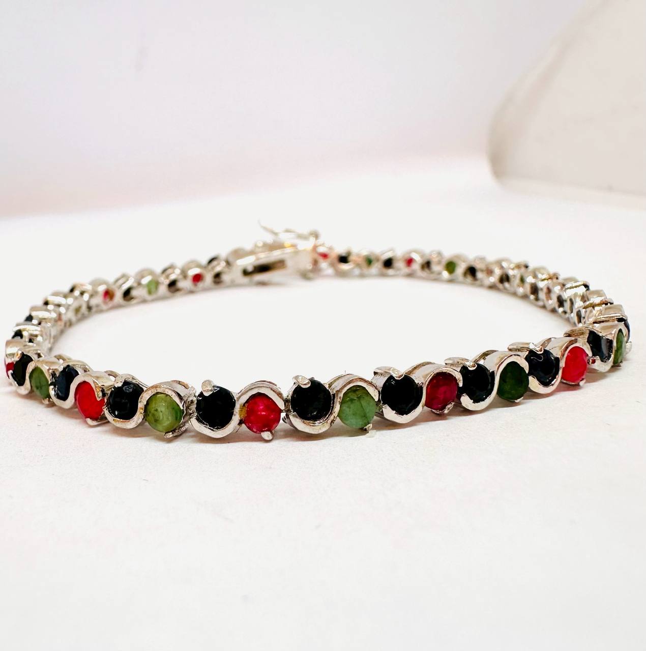 925 Sterling Silver Natural Zambian Emerald Bracelet — Handcrafted 2