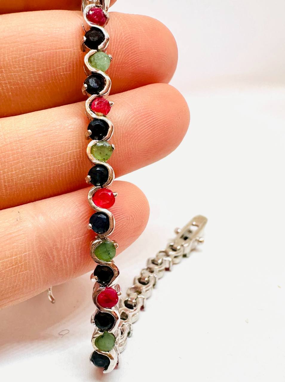 925 Sterling Silver Natural Zambian Emerald Bracelet — Handcrafted 3