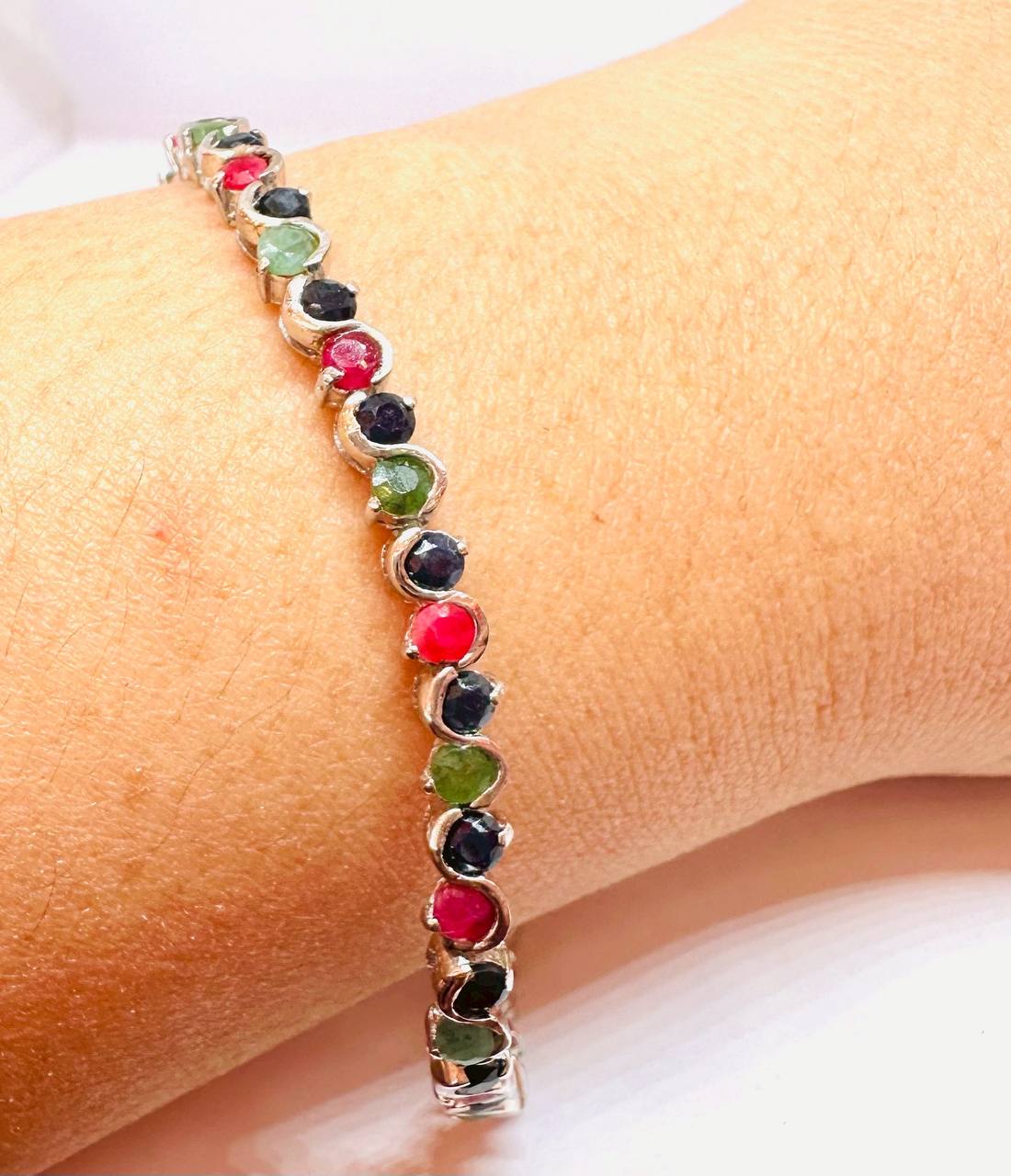 925 Sterling Silver Natural Zambian Emerald Bracelet — Handcrafted 4