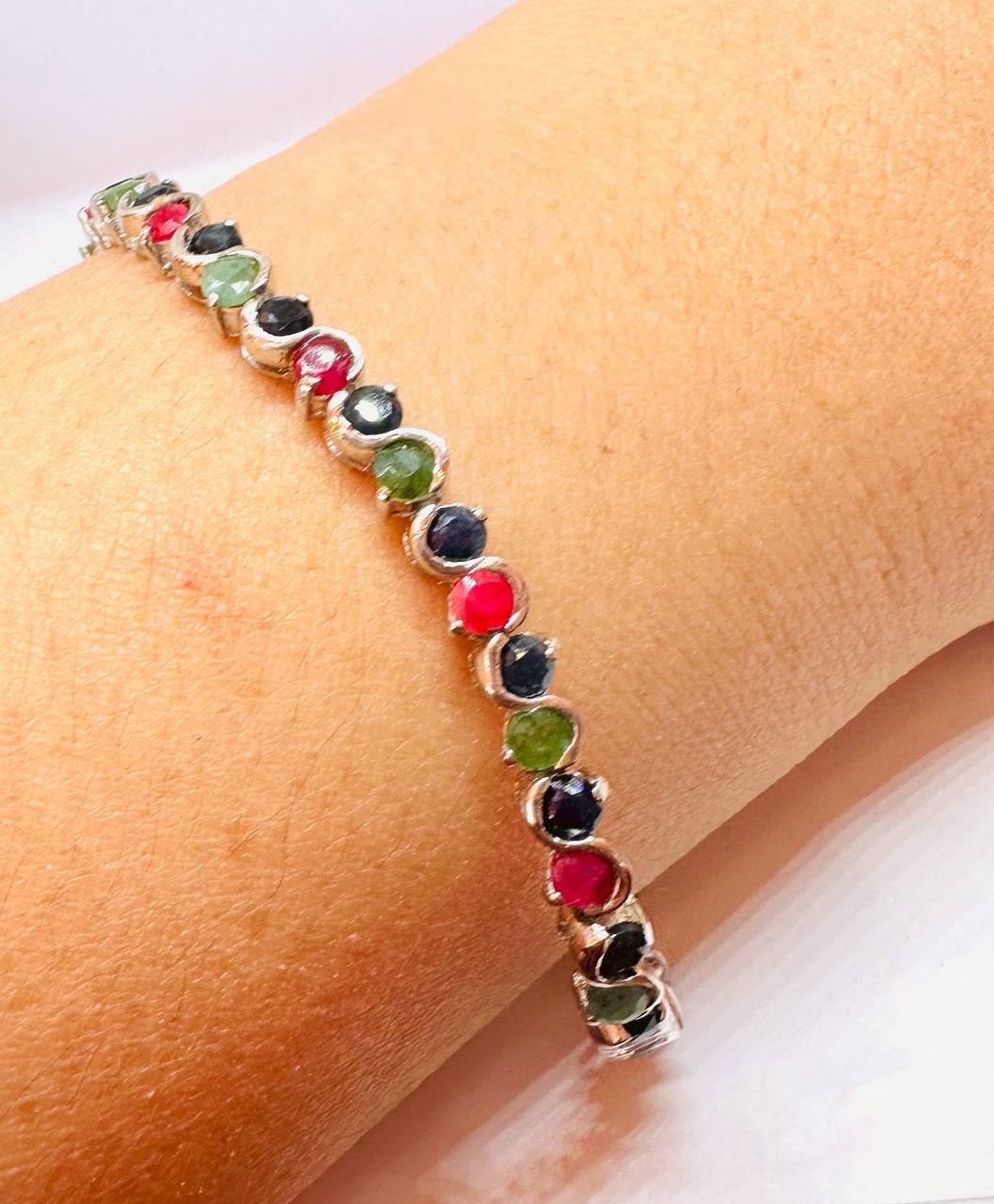 925 Sterling Silver Natural Zambian Emerald Bracelet — Handcrafted 5