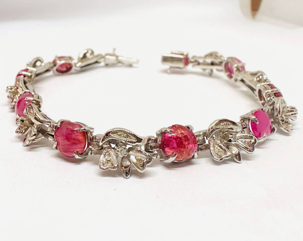 925 plata de ley, estilo paha tradicional rubí natural birmano pulsera con Natural diamantes 2
