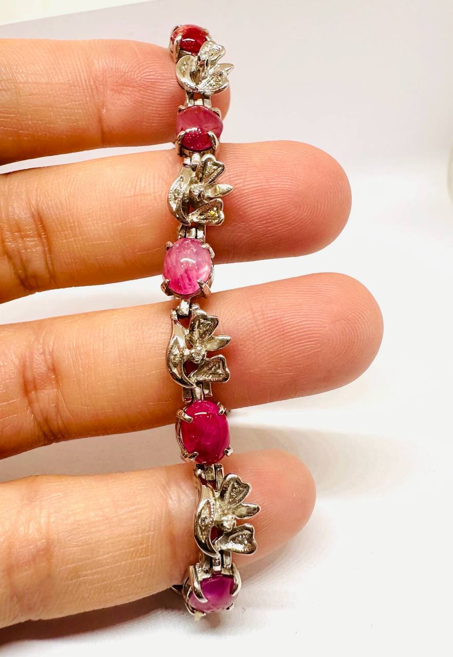 925 plata de ley, estilo paha tradicional rubí natural birmano pulsera con Natural diamantes 3