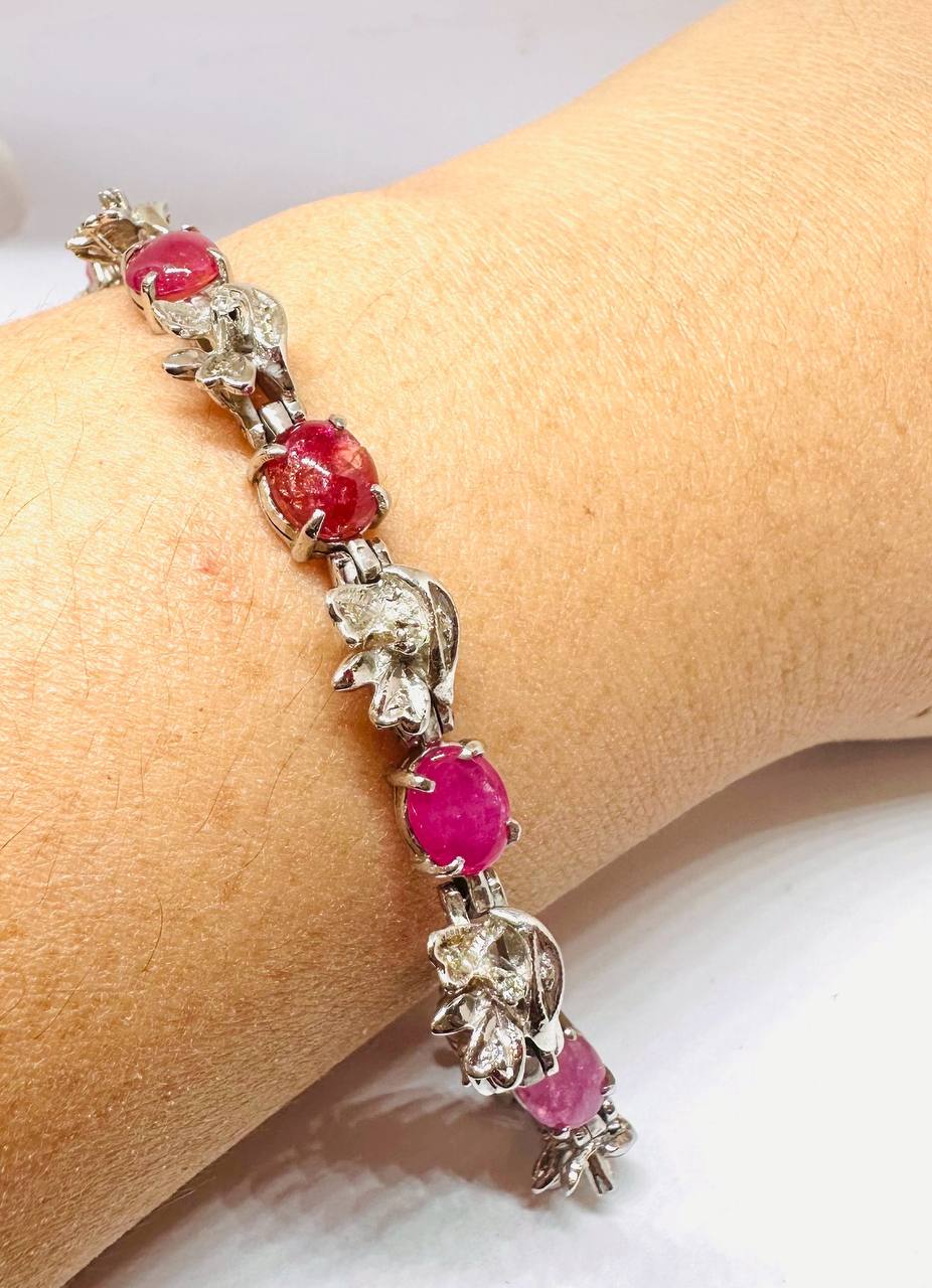 925 plata de ley, estilo paha tradicional rubí natural birmano pulsera con Natural diamantes 4