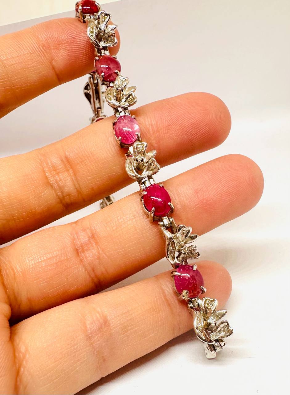 925 plata de ley, estilo paha tradicional rubí natural birmano pulsera con Natural diamantes 5
