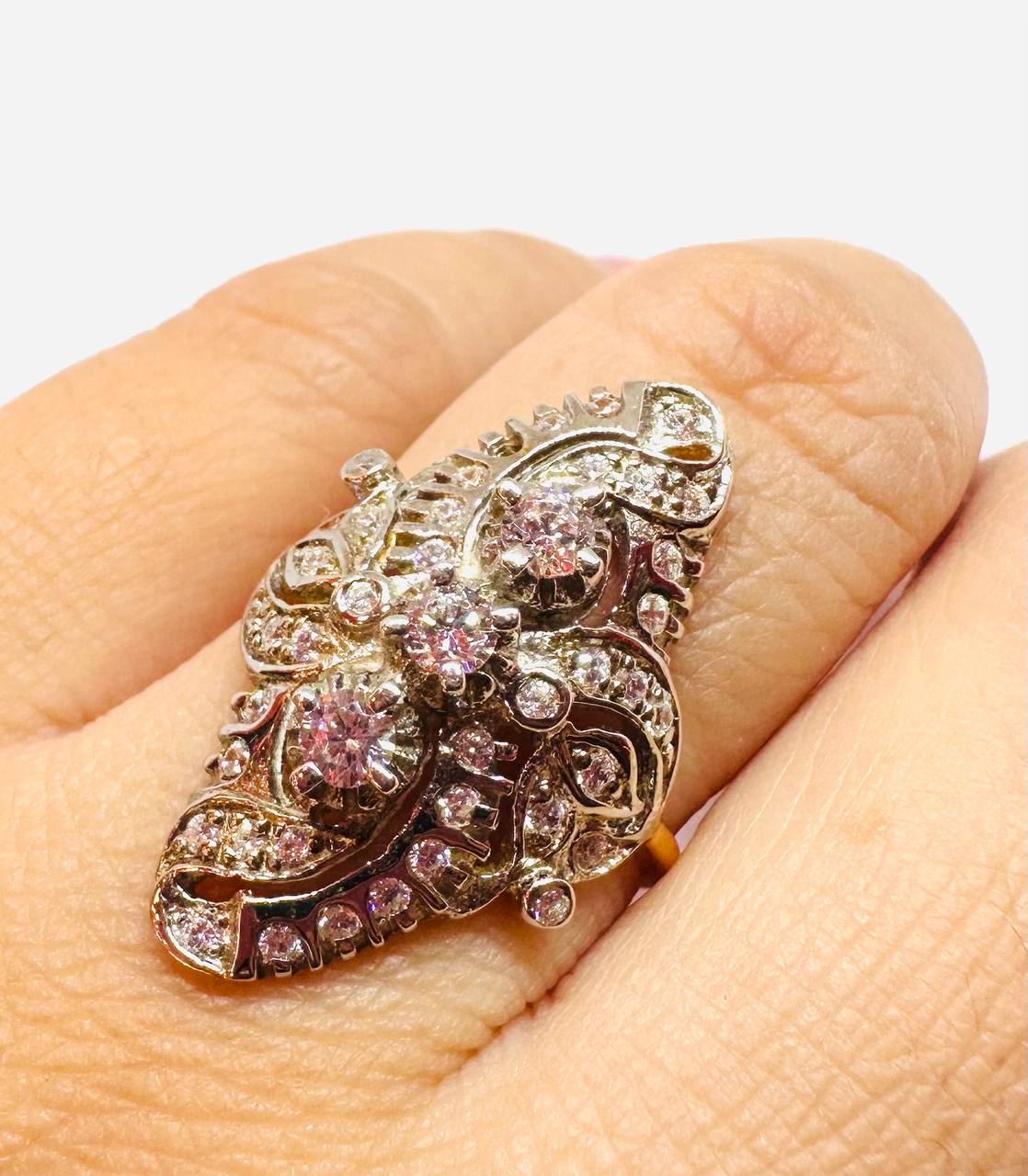 9K Gold White Gemstone Ring — Handcrafted 6