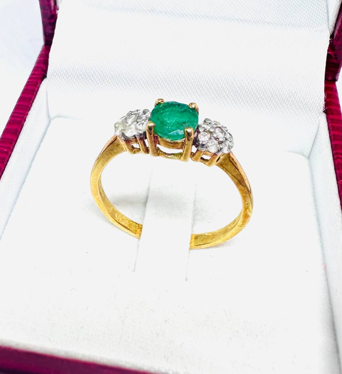 925 Sterling Silver Natural Emerald Ring with Natural Diamonds — Handcrafted 3