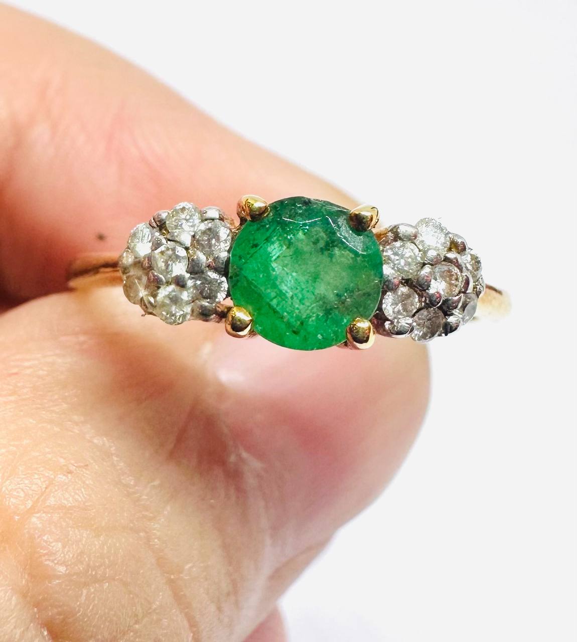 925 Sterling Silver Natural Emerald Ring with Natural Diamonds — Handcrafted 4