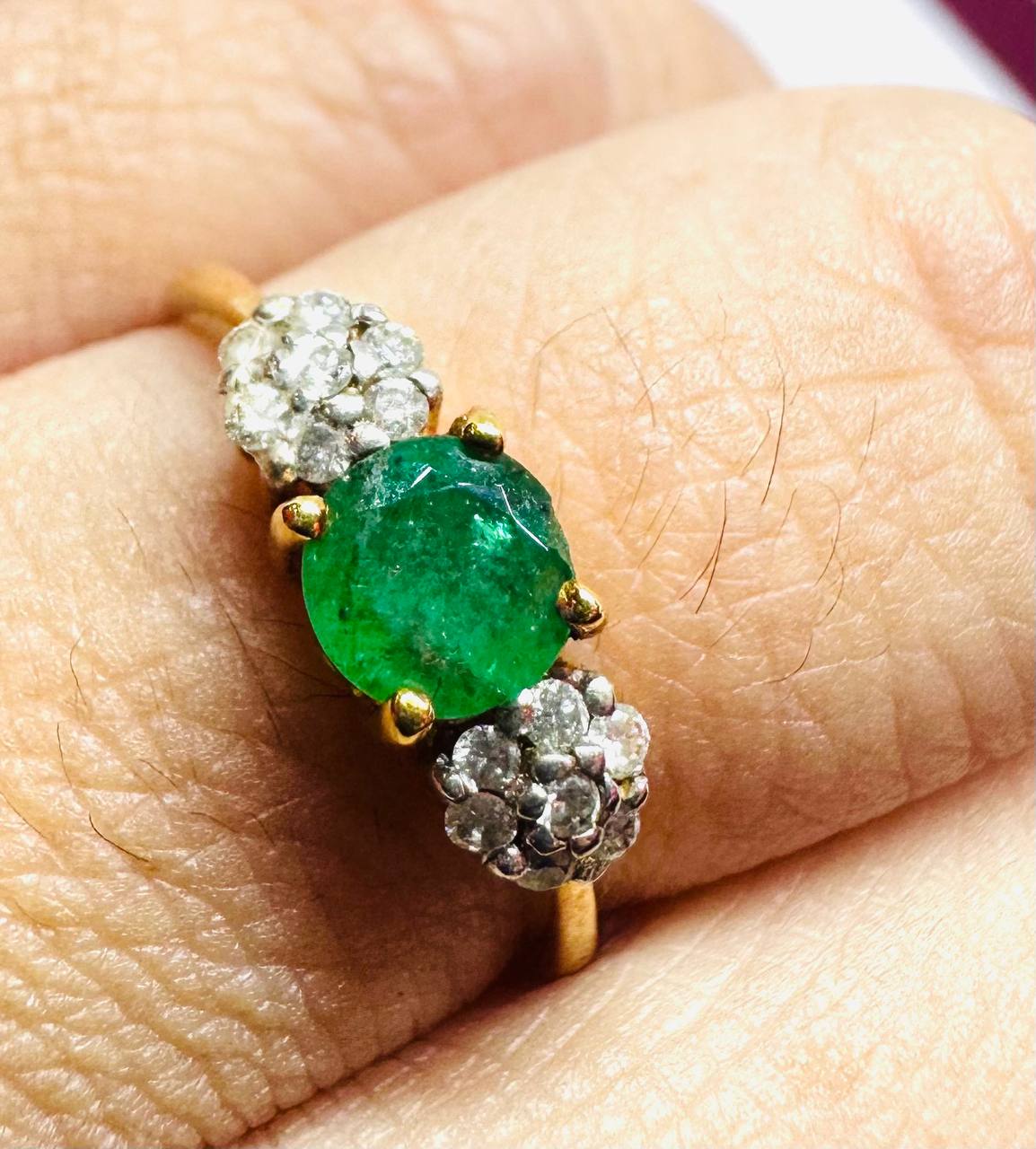 925 Sterling Silver Natural Emerald Ring with Natural Diamonds — Handcrafted 5