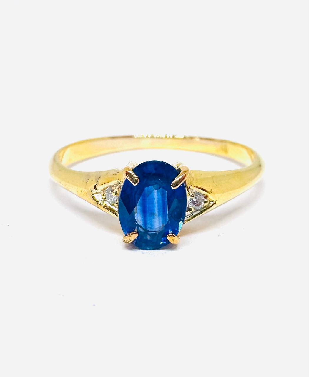 925 Sterling Silver Natural Sapphire Ring with Natural Diamonds — Handcrafted