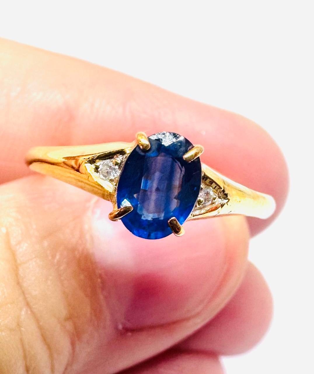 925 Sterling Silver Natural Sapphire Ring with Natural Diamonds — Handcrafted 2