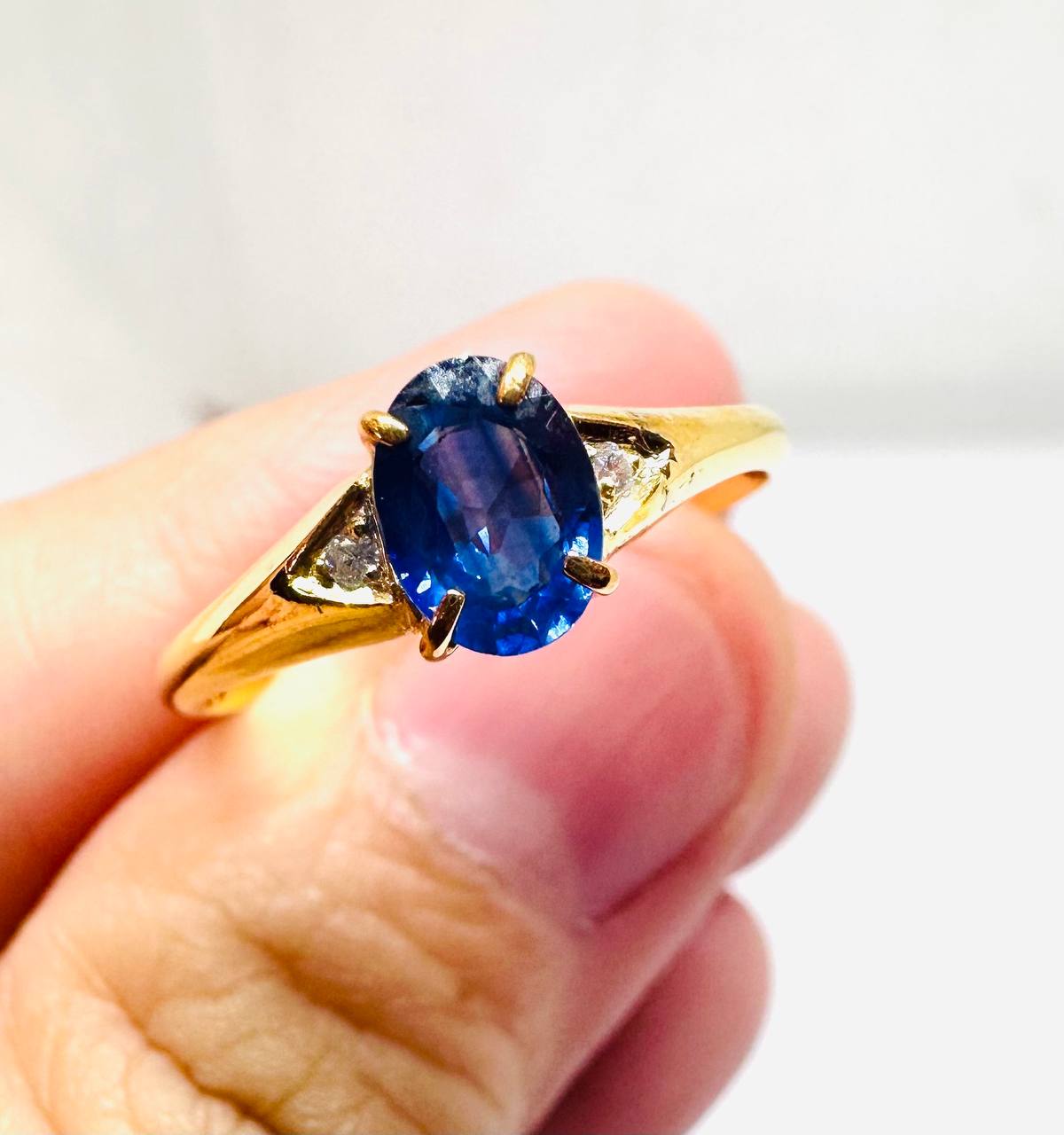 925 Sterling Silver Natural Sapphire Ring with Natural Diamonds — Handcrafted 5