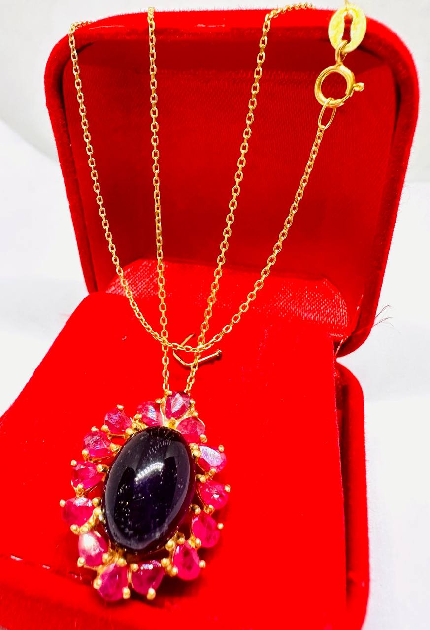 925 Sterling Silver (Italian Chain), Gold Plated Natural Cabochon Amethyst Pendant Necklace — Handcrafted 4