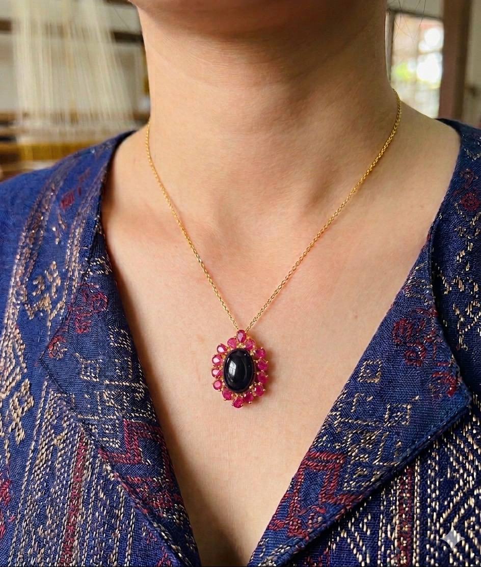 925 Sterling Silver (Italian Chain), Gold Plated Natural Cabochon Amethyst Pendant Necklace — Handcrafted 5