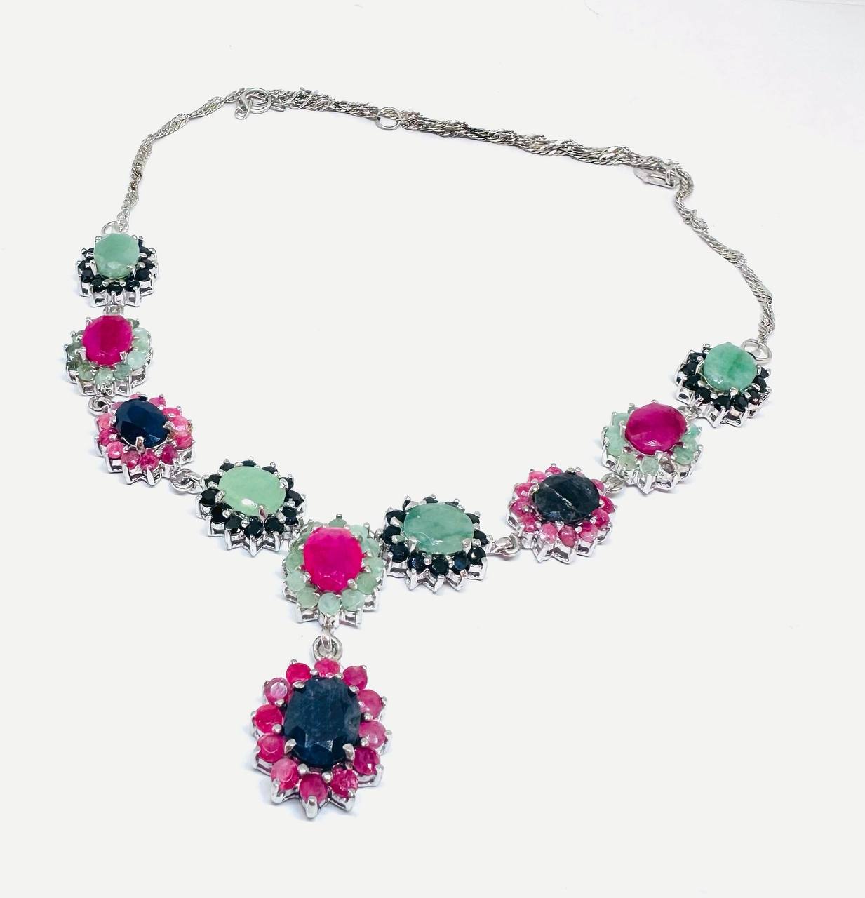 925 Sterling Silver Natural Zambian Emerald Necklace — Handcrafted