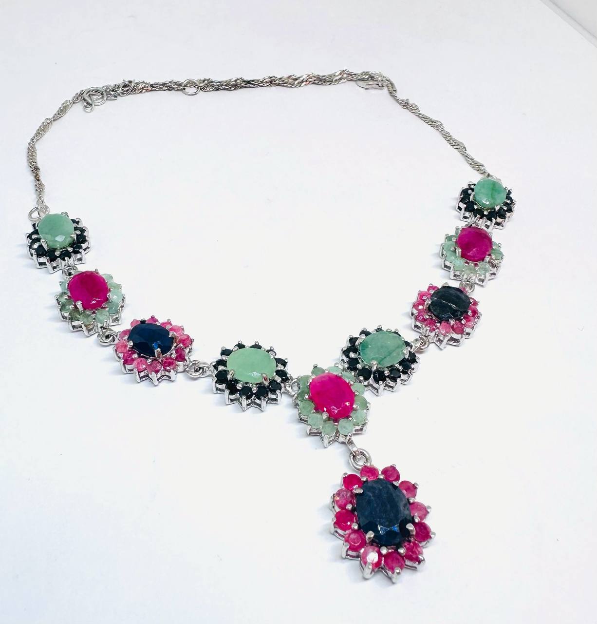 925 Sterling Silver Natural Zambian Emerald Necklace — Handcrafted 3