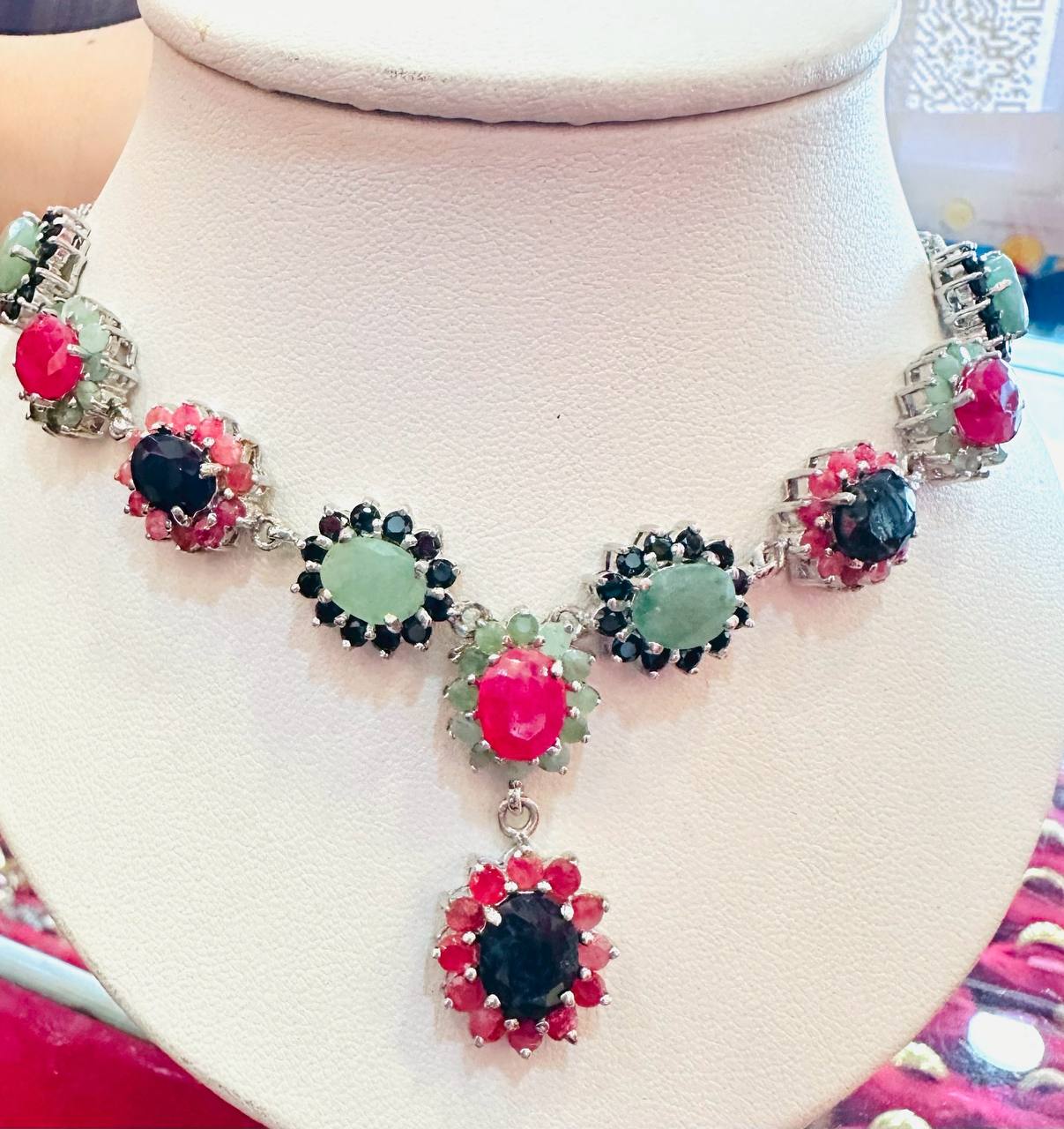 925 Sterling Silver Natural Zambian Emerald Necklace — Handcrafted 6
