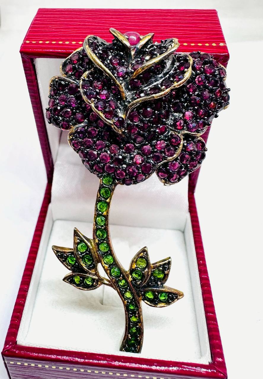 925 Sterling Silver (Stamped) Natural Ruby Brooch — Handcrafted
