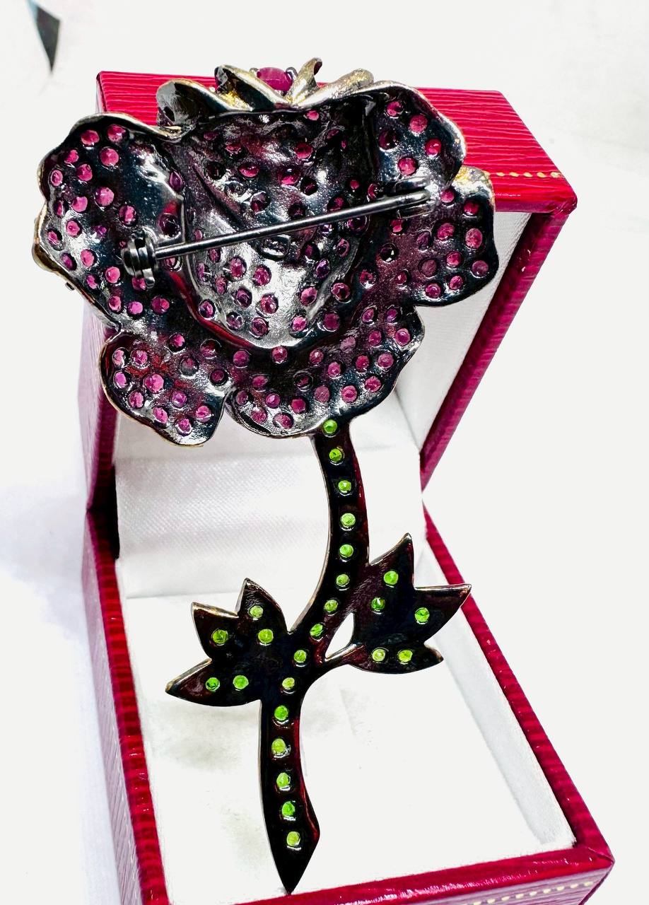 925 Sterling Silver (Stamped) Natural Ruby Brooch — Handcrafted 3
