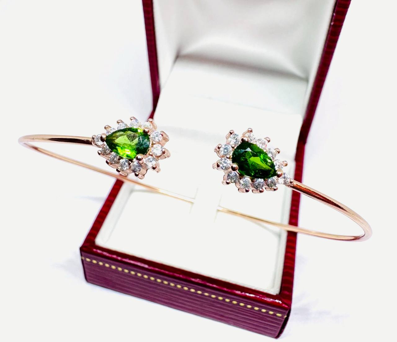 925 Sterling Silver, Rose Gold Plated Natural Topaz Bangle with Swiss Diamonds — Handcrafted 2