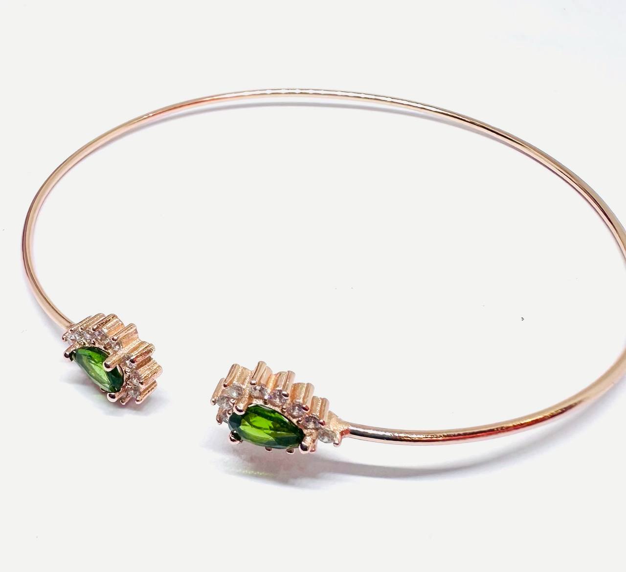 925 Sterling Silver, Rose Gold Plated Natural Topaz Bangle with Swiss Diamonds — Handcrafted 3