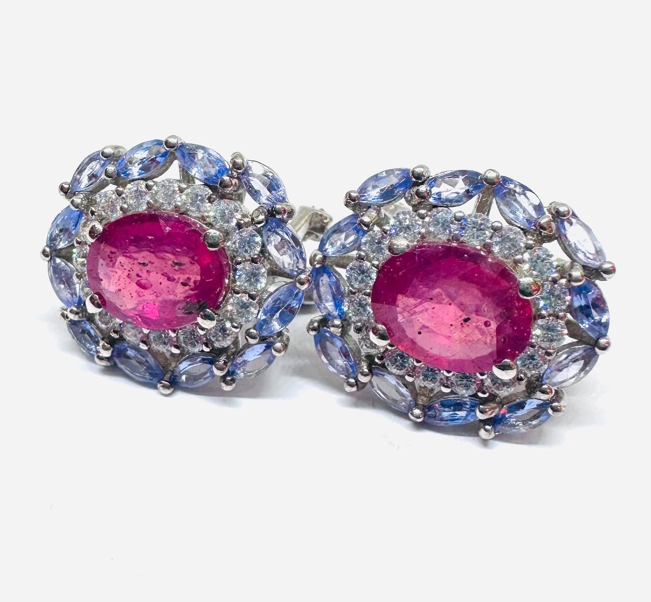 925 Sterling Silver, White Gold Plated Natural Gemstone Drop Earrings with Swiss Diamonds — Handcrafted 2