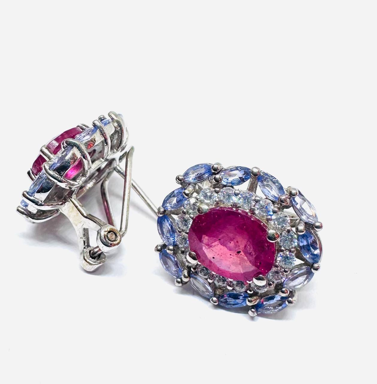 925 Sterling Silver, White Gold Plated Natural Gemstone Drop Earrings with Swiss Diamonds — Handcrafted 3