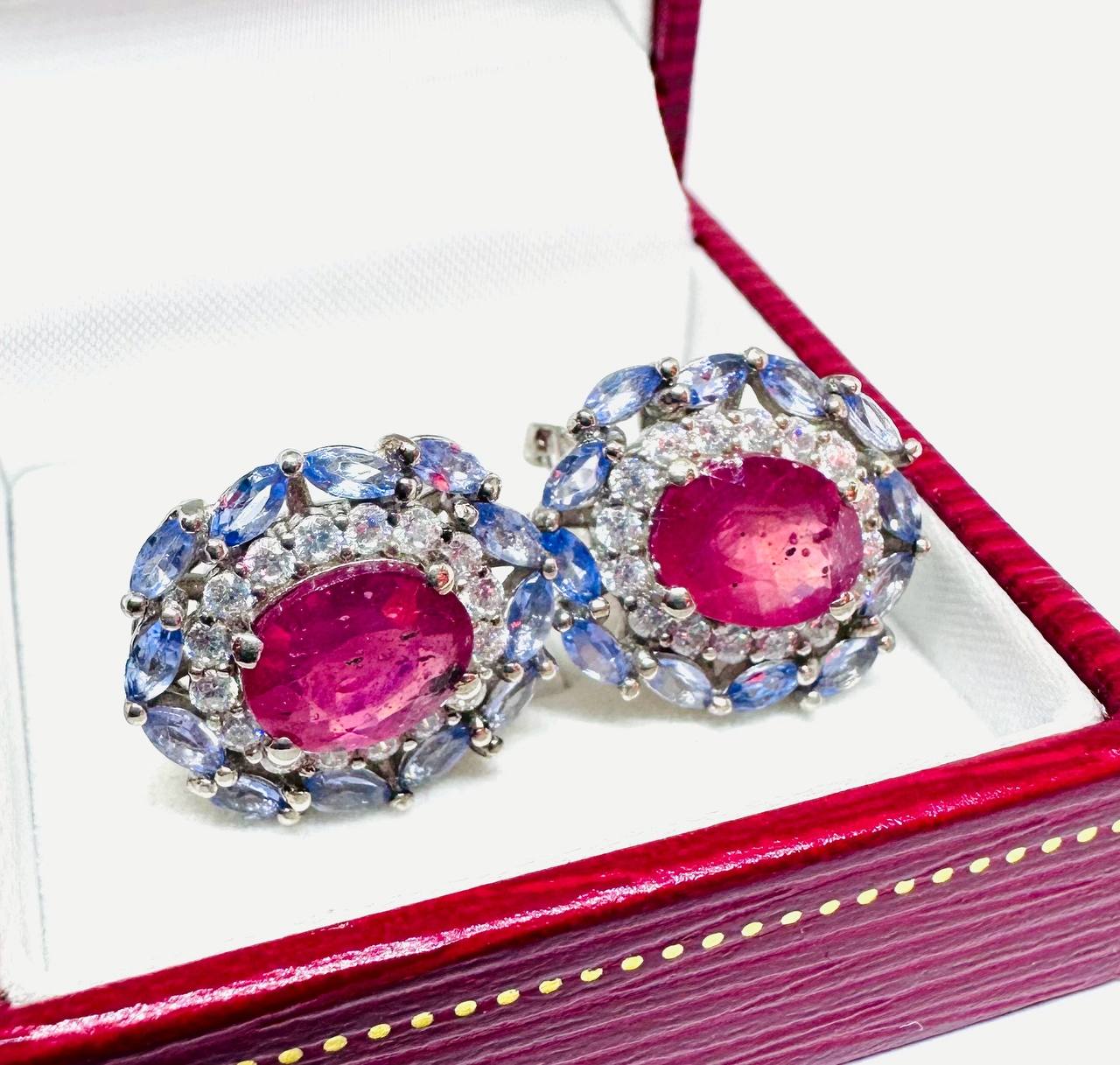 925 Sterling Silver, White Gold Plated Natural Gemstone Drop Earrings with Swiss Diamonds — Handcrafted 4